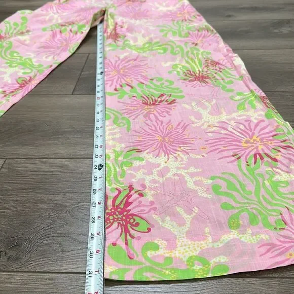Lilly Pulitzer Mid Rise Wide Leg Pants Pink Green Size Small - Picture 8 of 13
